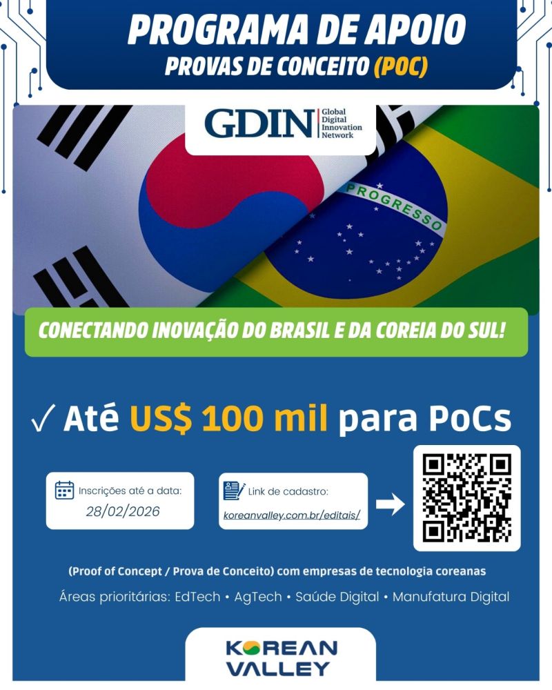 Até US$ 100 mil para desenvolver PoCs com empresas de tecnologia coreanas