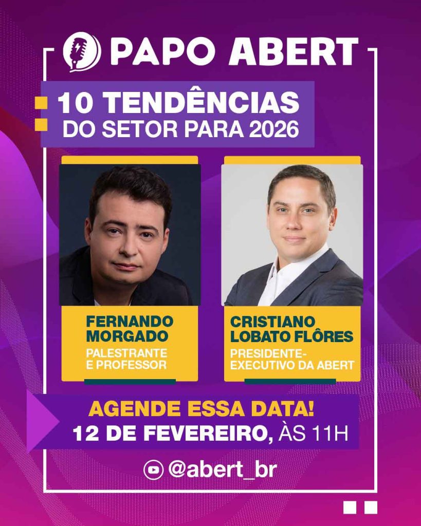 Papo ABERT no dia 12.02.26 abordará as tendências para o rádio e a TV em 2026