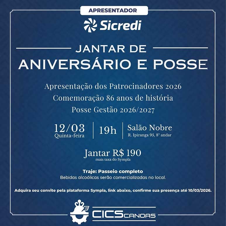 CICS Canoas realiza jantar de anivesário e posse no dia 12.03.26