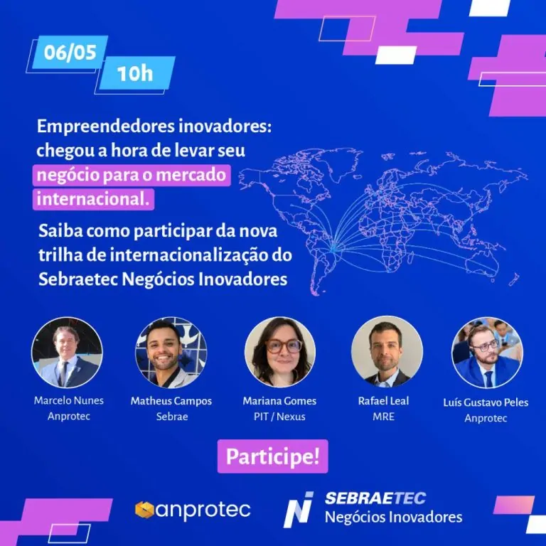 Webinar Sebraetec NI no dia 06.05.26 apresentará o programa de apoio para a internacionalização