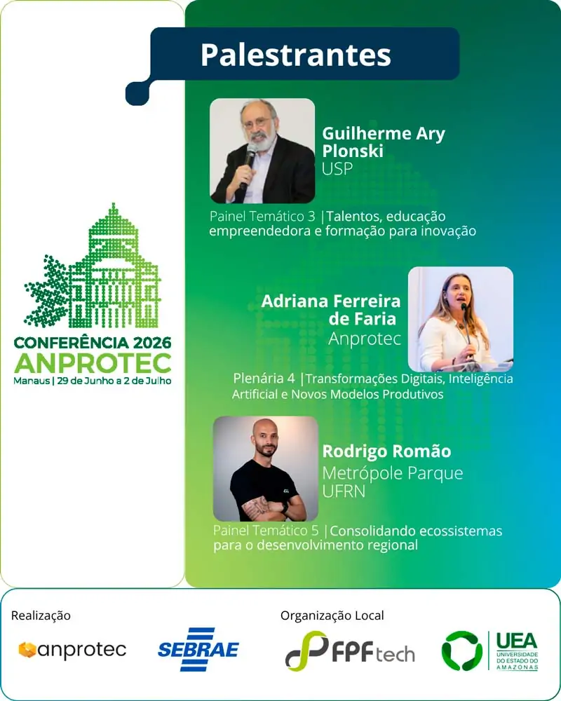 Conferência Anprotec 2026 anuncia palestrantes focados em IA e inovação regional